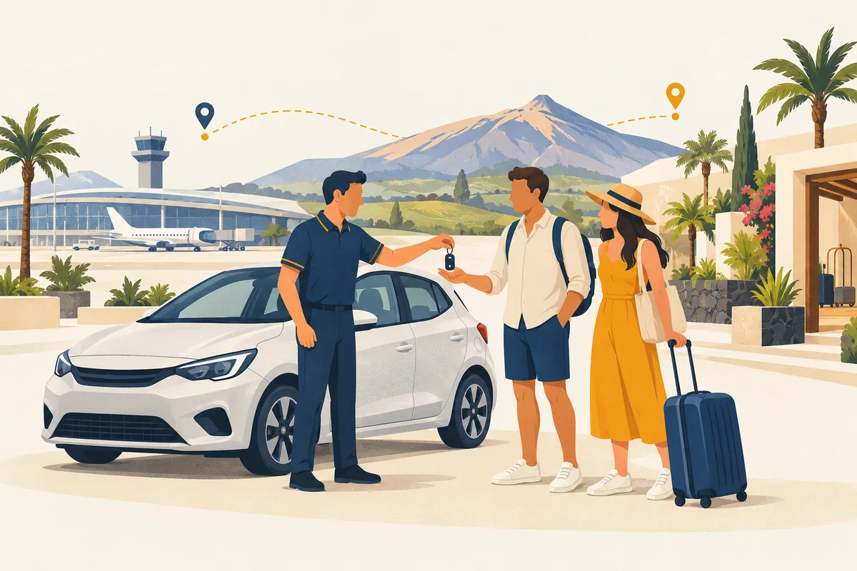 A TRC team member handing the car keys to a couple arriving in Tenerife